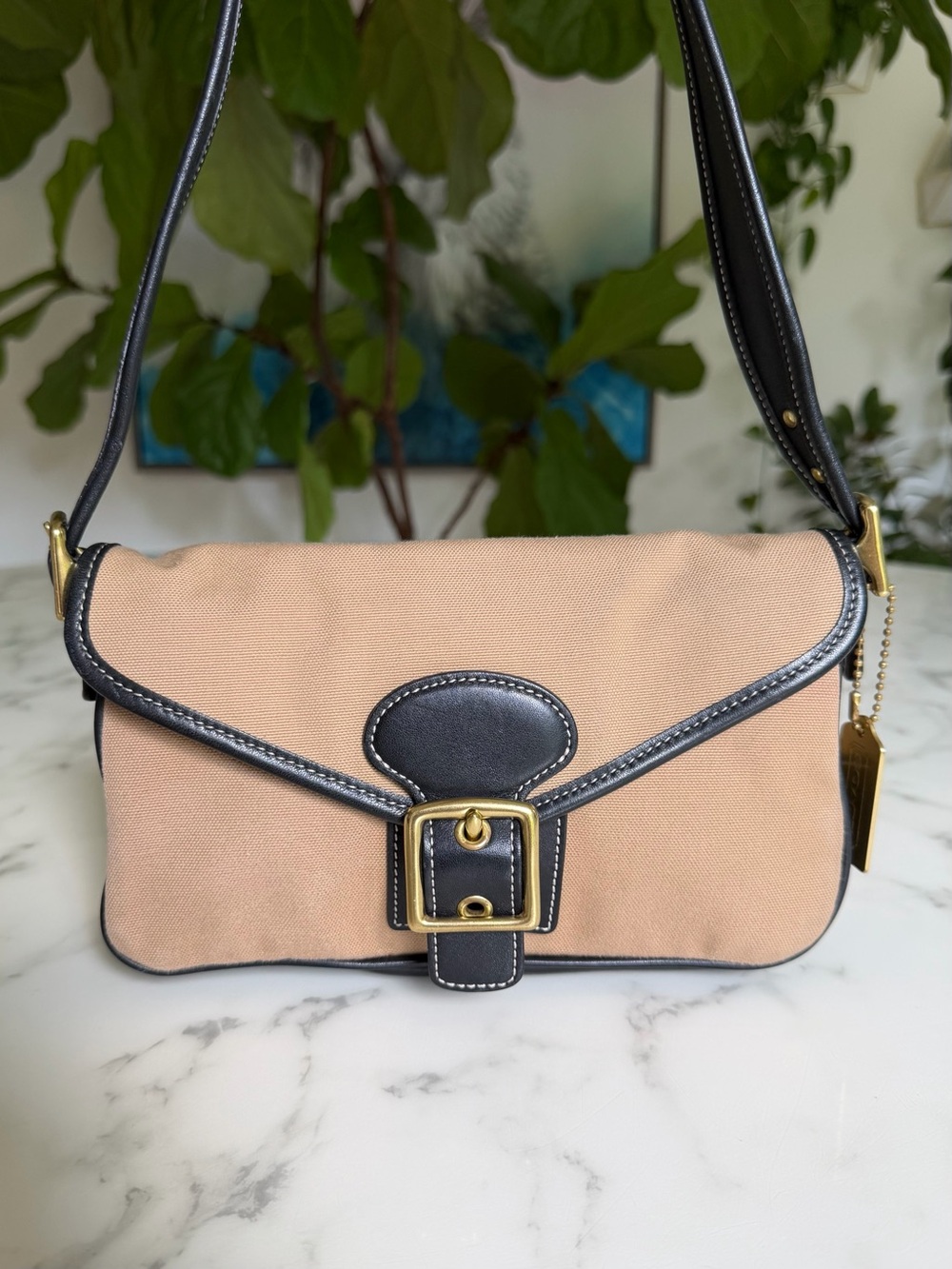 Coach Vintage Legacy Demi Shoulder Bag in Canvas Twill Leather 9120 Black Khaki